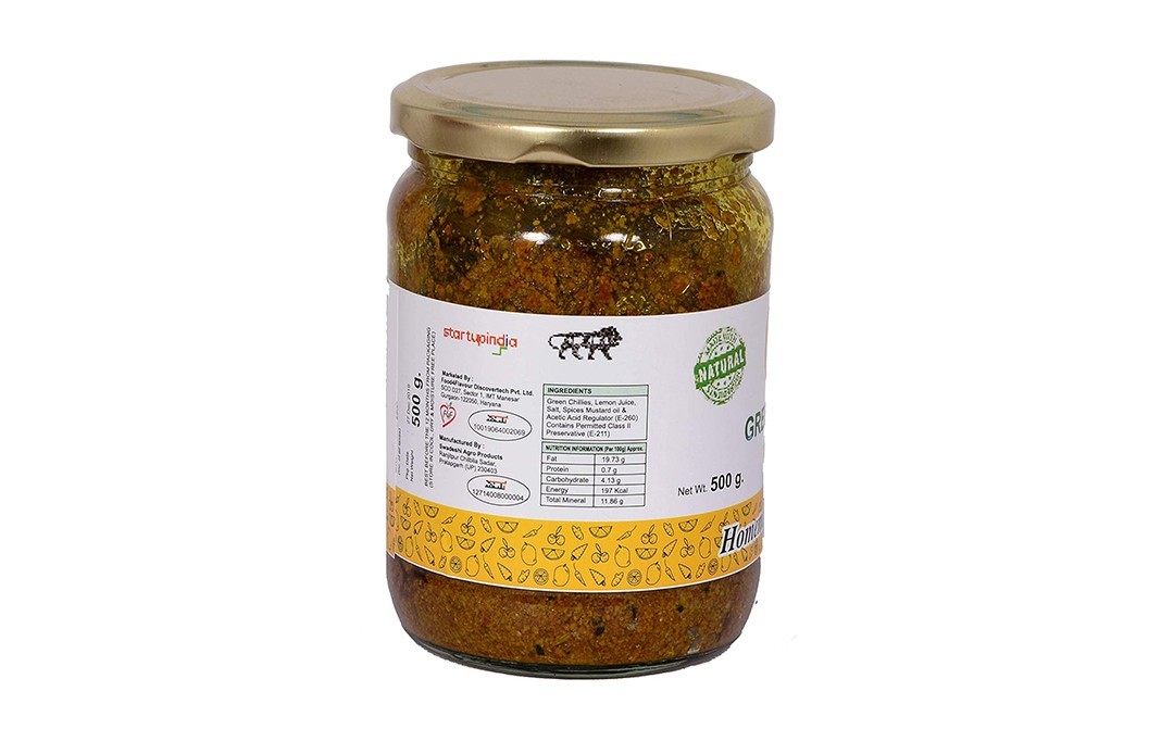 Favor8 Green Chilli Pickle    Glass Jar  500 grams